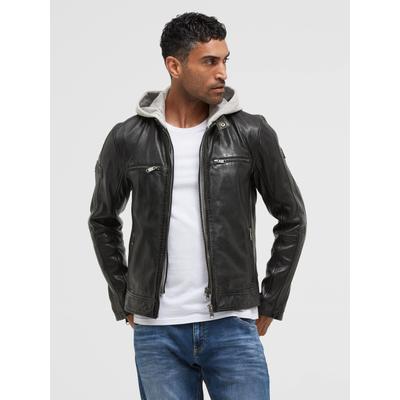 Lederjacke CAMP DAVID, Herren, Gr. XL, schwarz, Web, Material Oberstoff: 100% Leder, Material Kapuze: 55% Baumwolle, 45% Polyester, Futter Rumpf: 100% Baumwolle, Futter Ärmel: 100% Polyester, unifarben, regular fit kurz, eingesetzt gerader...
