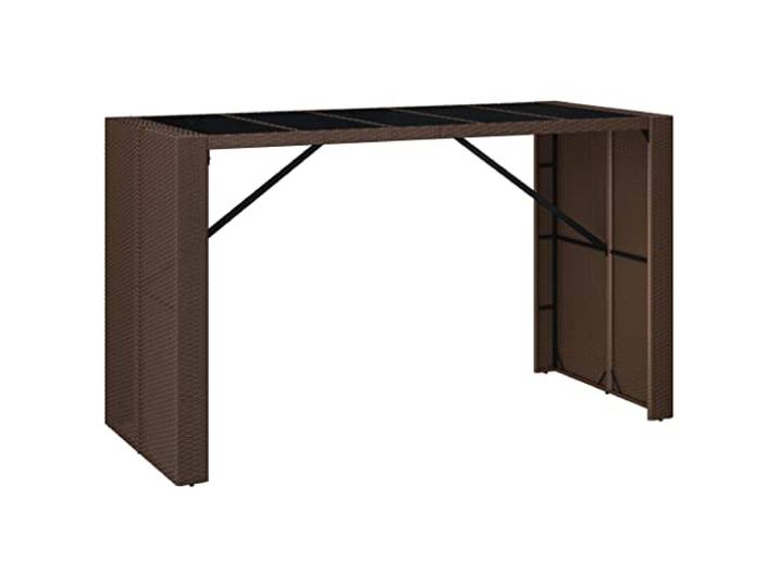 HBBMGYD Bartisch, Glas, Polyratan, Braun, 185 x 80 x 110 cm Polyrattan, gehärtetes Glas, beschichteter Stahl, außen, elegantes Design, einfache Pflege, stabil