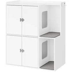 SoBuy Stauraum-Schrank, Katzen-Toiletten-Schrank, Haustier-Organizer mit 4 Türen Weiß