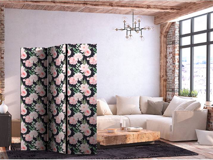 Paravent Peonies 1-seitig Andere Grau 135 x 172cm