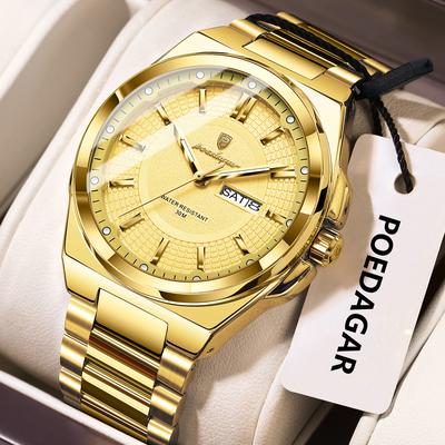 Youfap Market Men Luxury Stainless Steel Watch Waterproof Luminous Quartz Sports Wristwatch gold Gold