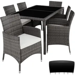 tectake Rattan Sitzgruppe Porto 6+1 mit Schutzhülle  Grau/Weiß