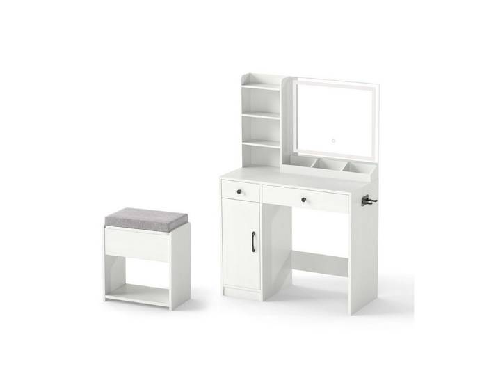 KOMFOTTEU Schminktisch (2-St), mit einstellbaren LED-Lichtern & gepolstertem Hocker