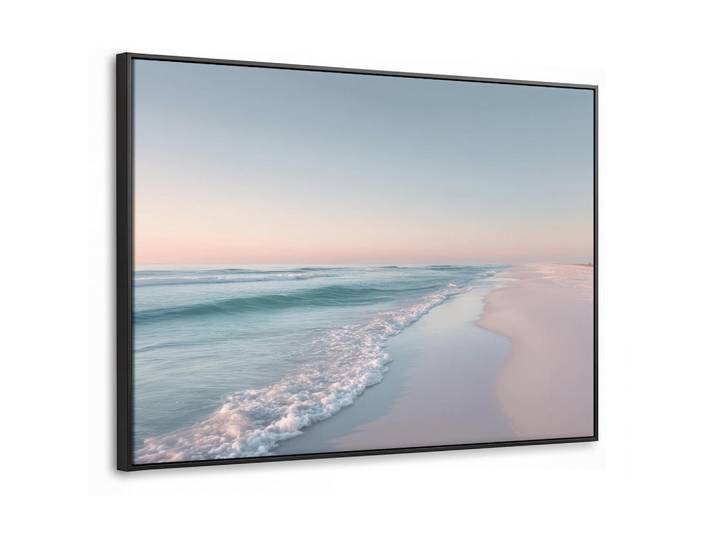MuchoWow Leinwand Bilder mit Rahmen - Küstenlinie - Pastell - Wasser - 80x60, Pastellblau, Rechteckig, 80x60 cm, gerahmt, Bilder & Rahmen, Bilder, Leinwandbilder