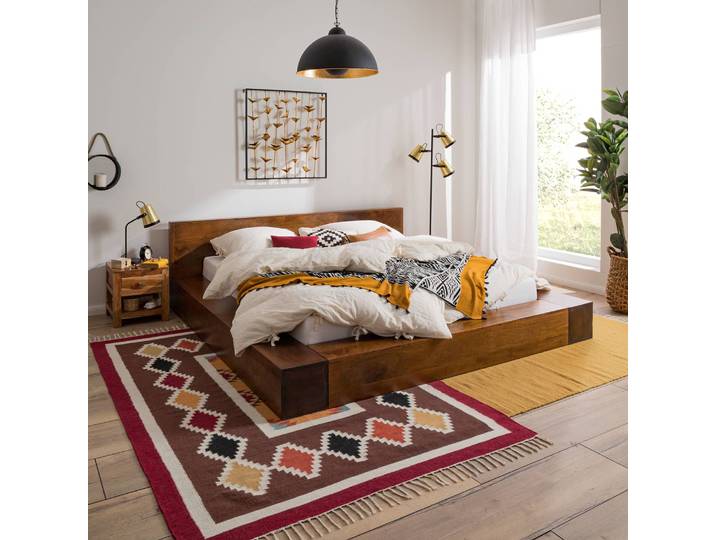 Massivholzbett Wicklewood 180 x 200cm Massivholz Mango, lackiert Braun/Mango Mango