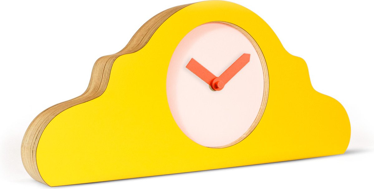 KLOQ Mantelklok Signaal Geel met Perzik Pastel en Neon Oranje wijzers