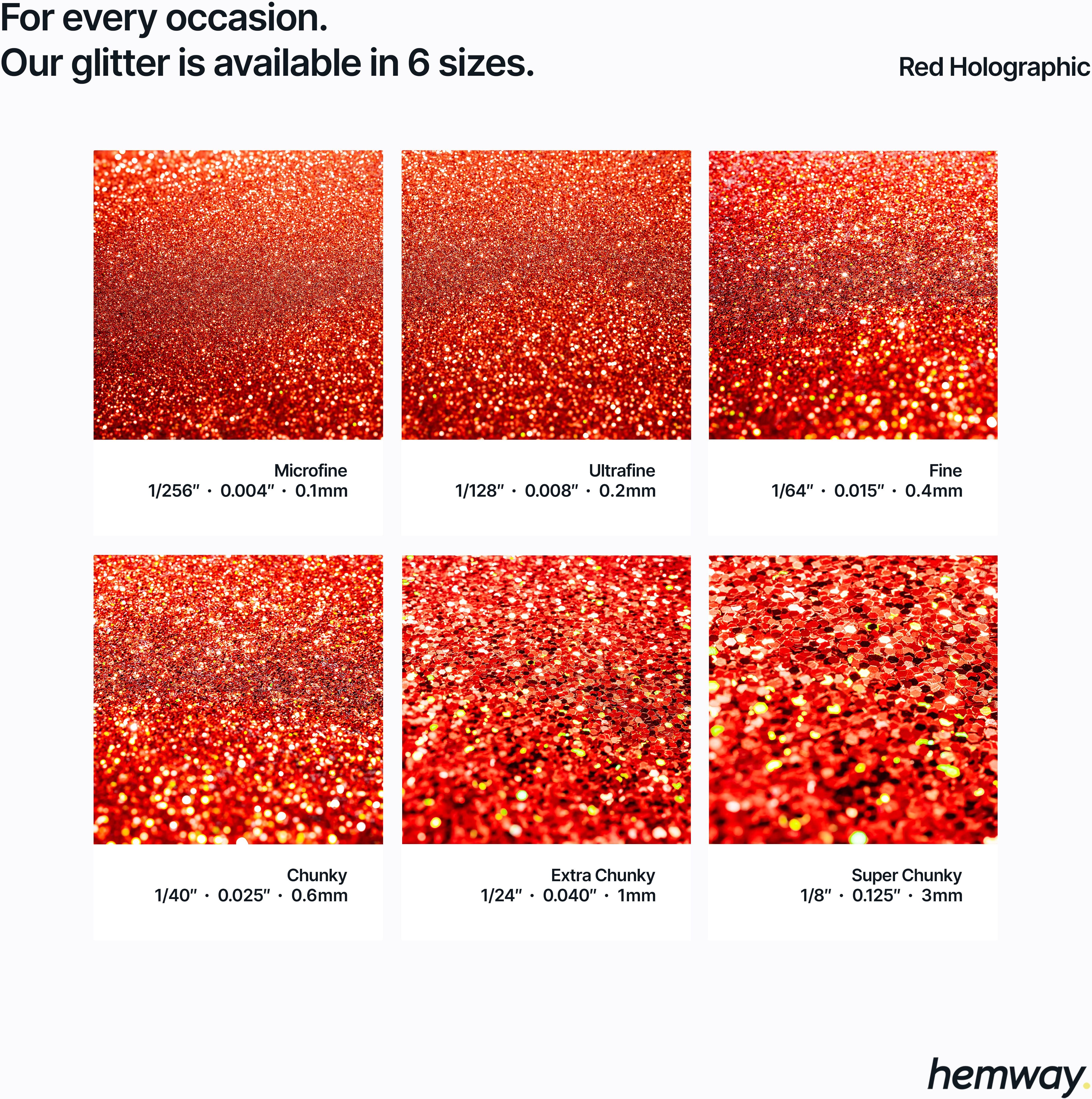 Hemway Glitter Ultra Sparkle 100g / 3.5oz   Red Holographic   Cosmetic, Festival, Crafts - Red Holographic - Fine 100g
