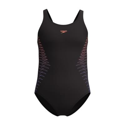 Badeanzug SPEEDO "Placement Muscleback", Mädchen, Gr. 152 (146), N-Gr, orange (bright peach), Obermaterial: 80% Nylon, 20% Elasthan, Badeanzüge Badeanzug, sportliche Ausrichtung, chlorbeständiges Material, schnell trocknend