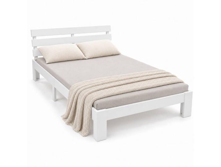 Relaxdays Bett Weiß Massivholz mit Lattenrost 120x200 cm, Holz, Schlafzimmer, Bett