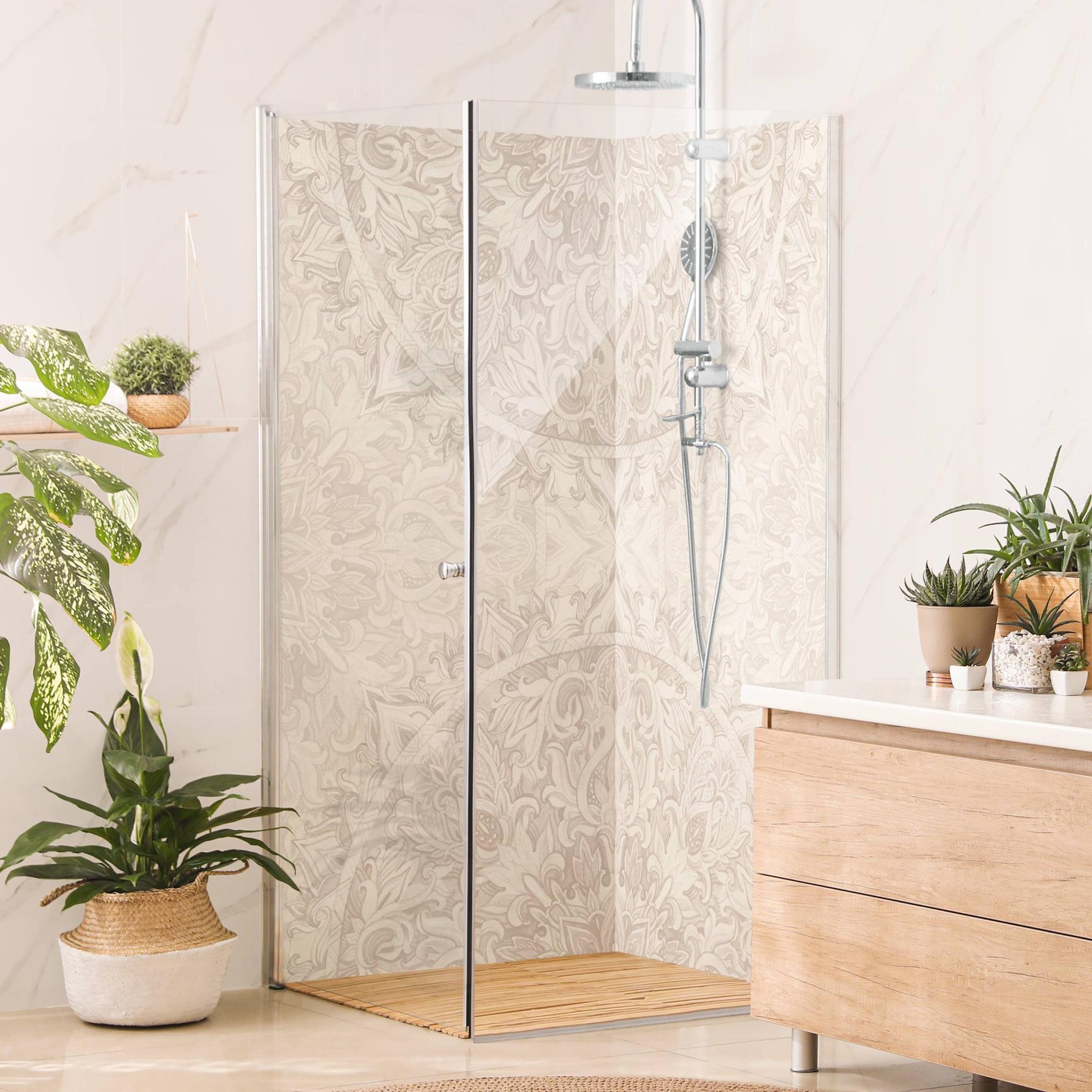 Duschrückwand Spirituell selbstklebend - 0.61 mm Wandpaneel wasserfest Ornament beige Aquarell Badrückwand fugenlos Premium matt 100x200 cm