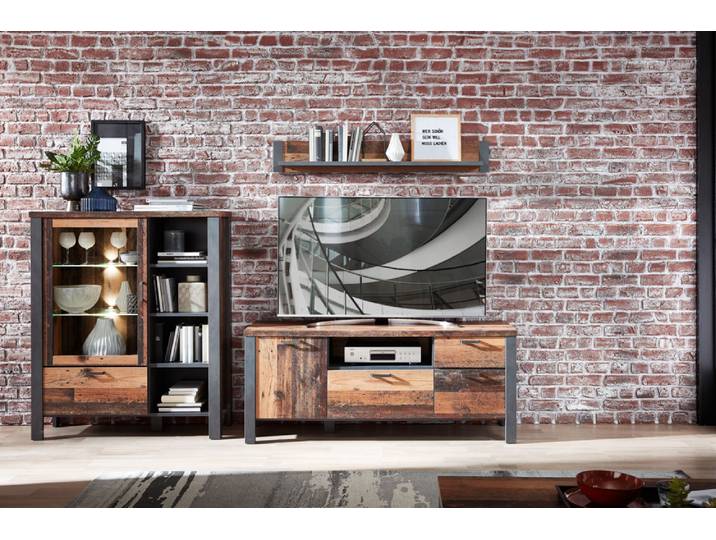 Innostyle Cardiff Wohnwand Holzwerkstoff Used Style Optik Dark