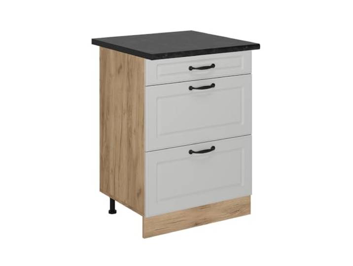 Vicco Küchenunterschrank R-Line, Weiß Landhaus, 60 cm MDF-Front · Arbeitsplatte Anthrazit · Höhenverst. Füße · Leichter Zugriff · Frei kombinierbar