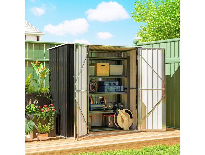 Outsunny Abri Métal Extérieur 1,37m² Gris avec Portes Loquet