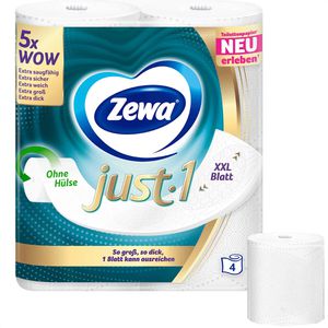 Zewa Toilettenpapier Just 1, ohne Hülse, 4-lagig, Tissue, 99 XXL-Blatt, 4 Rollen