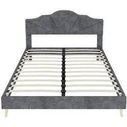 STILVORA Polsterbett Stoff Metall Grau 160x200 cm mit Matratze, geometrischem Kopfteil, einfache Montage
