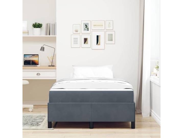 KTHLBRH Doppelbett 120 x 190 cm Dunkelgrau Gepolsterter Stoffrahmen, minimalistisches Design, moderne Struktur