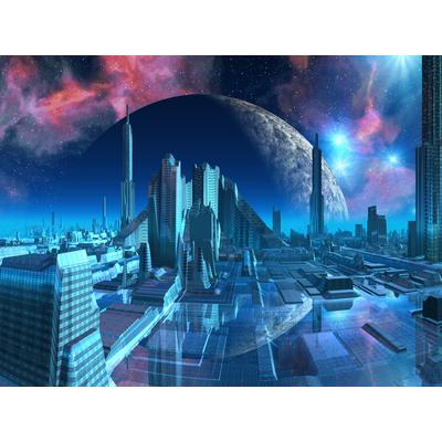 Fototapete PAPERMOON "PLANETEN-FUTURISTISCH WELTRAUM MOON GALAXIE UNIVERSUM", bunt, B:4,5m L:2,8m, Vlies, Tapeten