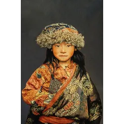 Gobelinbild Tibetanisches Kind, blau 95x140 cm ungerahmt