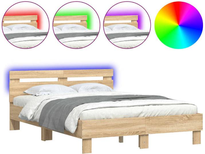 vidaXL Cadre de lit avec tête de lit éclairage LED chêne Sonoma 120x200cm