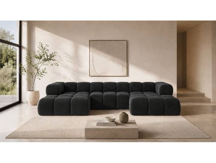 Kaiser Möbel Ecksofa U-Form im Veloursstoff Bluvel, AVERRO U, Großzügige U-Form,HR-Kaltschaum für hohen Sitzkomfort