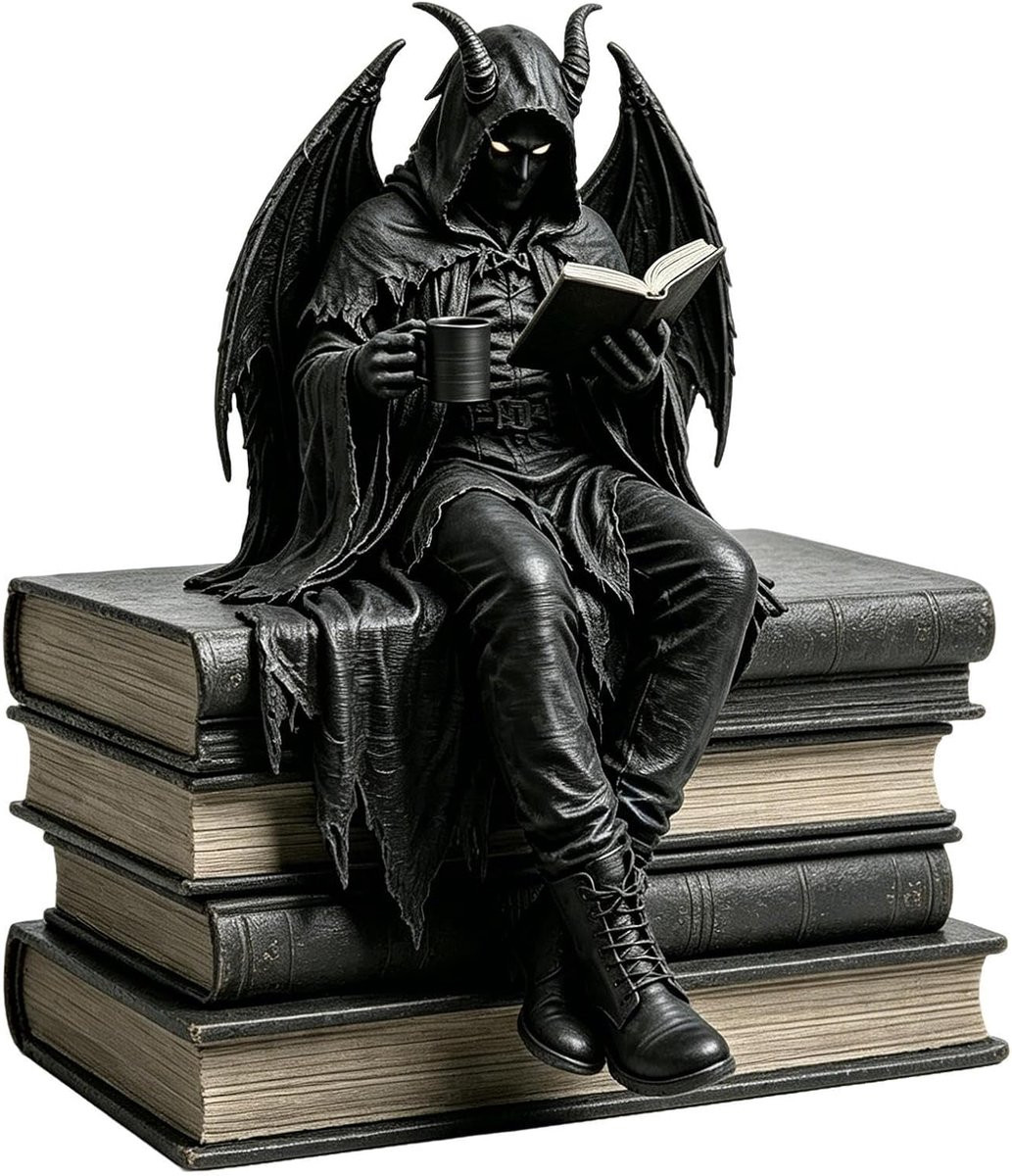 Handgeschilderd Monnikenfiguur Hars Beeld - Gothic Decoratie - Zwart - Breedte: 12 cm