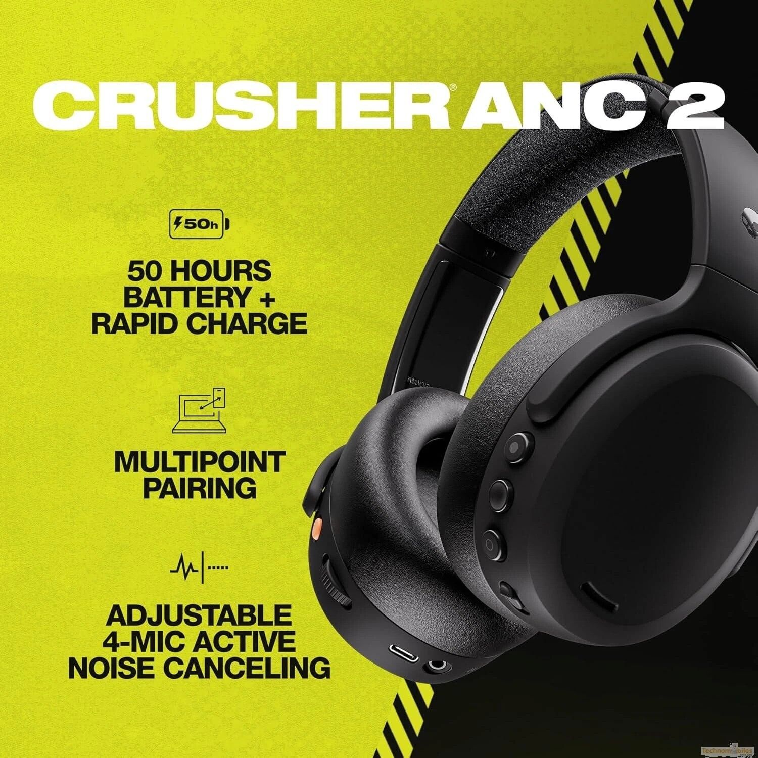 Skullcandy Crusher ANC 2 Wireless Noise Cancelling Headphones - Black
