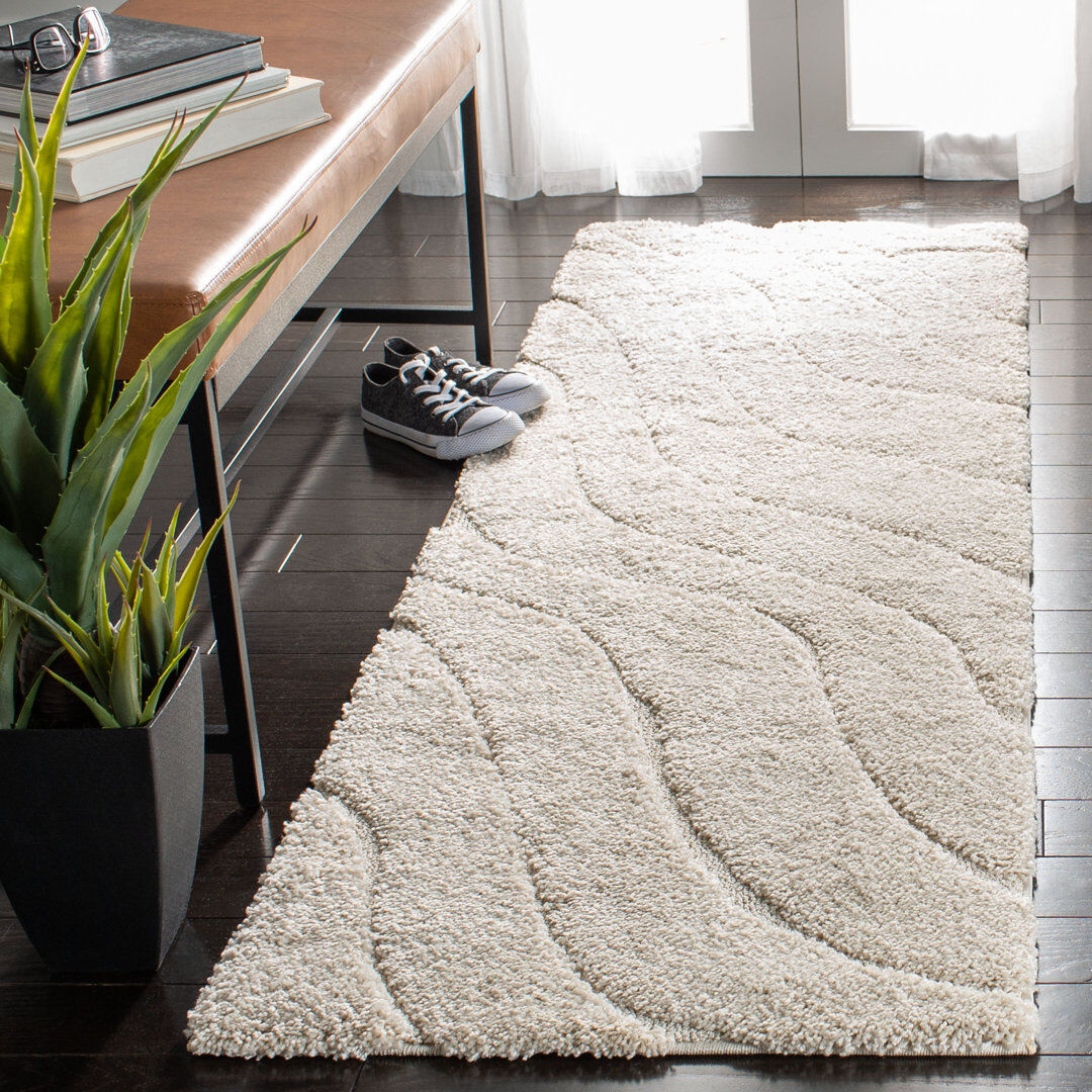 Blue Elephant Abstract Area Rug Cream Runner 69 x 213cm
