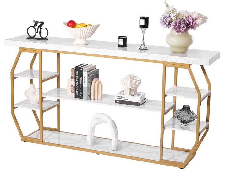 VEVOR 3-Laags Marmeren Consoletafel\, Haltafel\, Gouden Geometrische Tafel