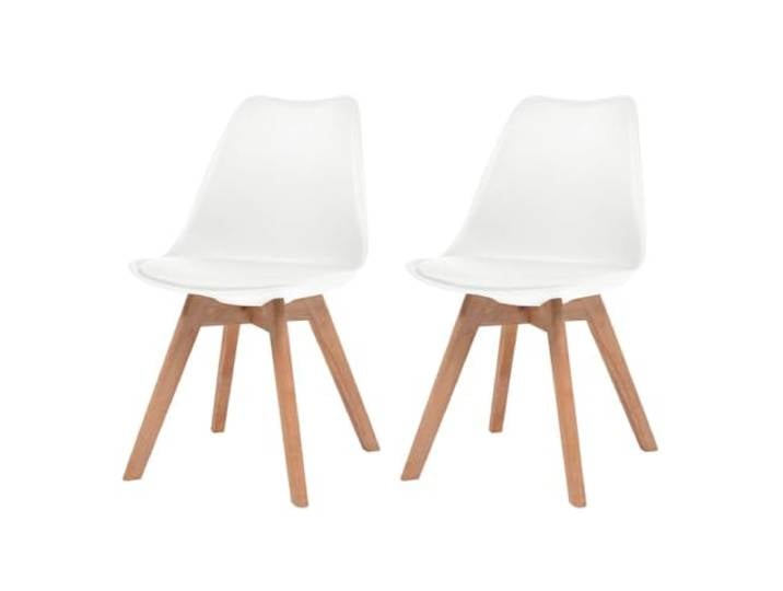 UYPTERF Esszimmerstühle 2 STK. Weiß Kunststoff Ergonomische Sitzfläche, geschwungene Rückenlehne, Kunstleder-Polster, Massivholzbeine, einfache Montage