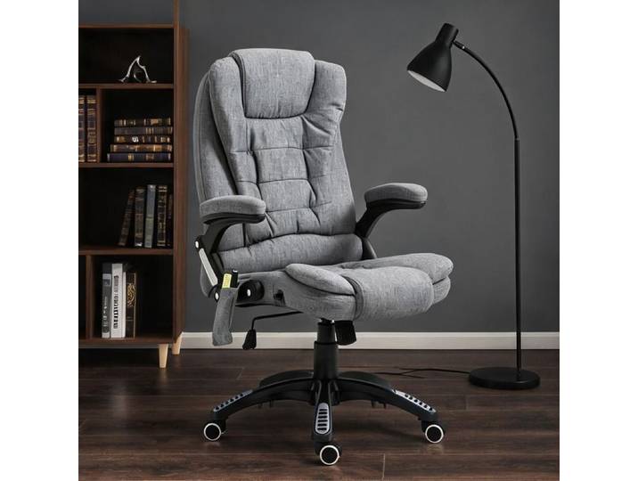 Fauteuil de bureau massant chauffant polyester soft gray réglable 120 cm