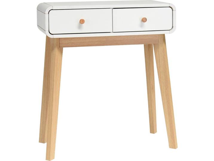 Table console avec 2 tiroirs en effet chêne blanc