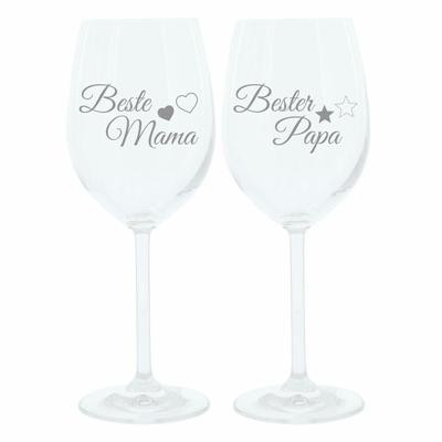 GLASKOCH Leonardo Weinglas 400 ml, 2er Set, Beste Mama, Bester Papa, Stimmungsglas mit lustiger Gravur, Moodglas, 22 cm