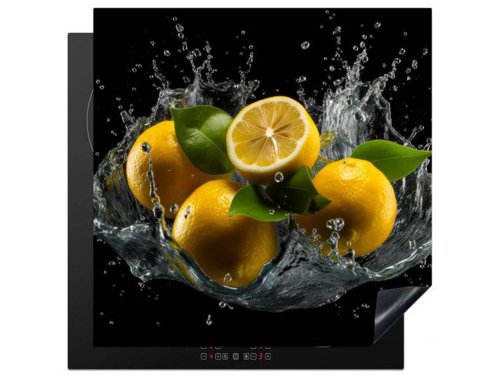 MuchoWow Herabdeckplatte - Zitrone - Obst - Gelb - Schwarz - 78x78, Kunststoff, Quadratisch, 78x78x0.2 cm, Geschirr, Tischkultur & Serviergeschirr, Servierplatten
