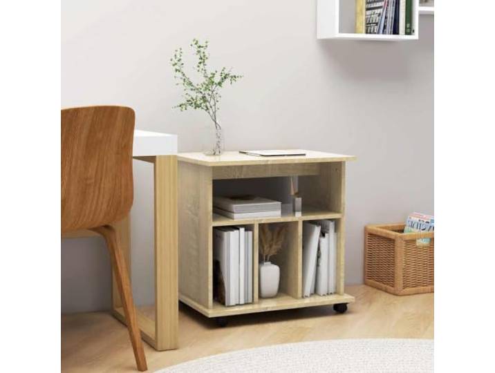 HPUYRFG Rollschrank Sonoma-Eiche Holzwerkstoff mit Rollen 60x45x60 cm Moderne Optik, abwischbare Oberfläche, mobil dank Rollen, zwei feststellbar, Ablage für Bürozubehör