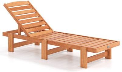 Costway Patio Chaise Lounge Chair Solid Wood Slatted Recliner with Adjustable Backrest-1 Piece