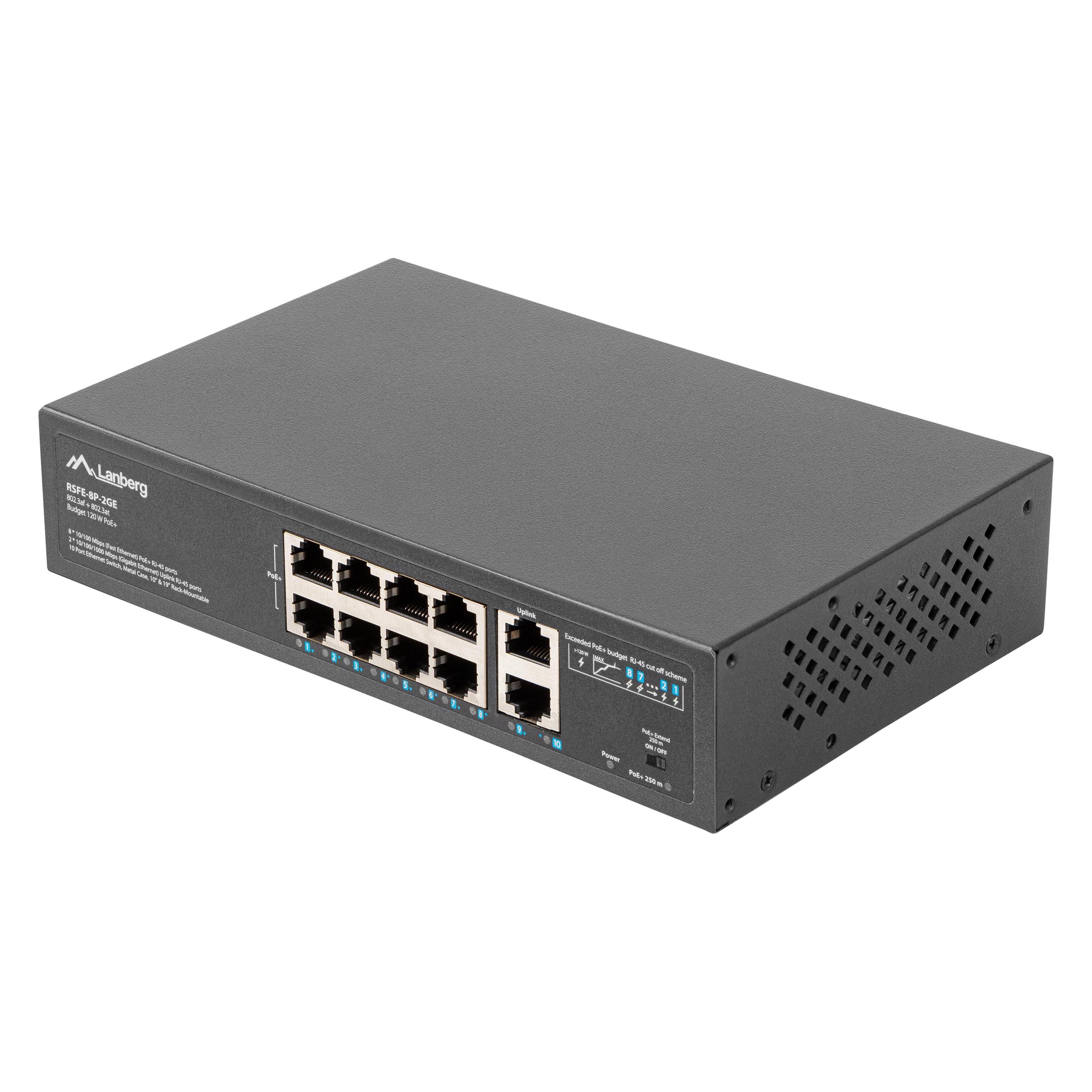 Lanberg RSFE-8P-2GE-120 network switch Unmanaged Gigabit Ethernet (10/100/1000) Power over Ethernet (10 Ports) (RSFE-8P-2GE-120)