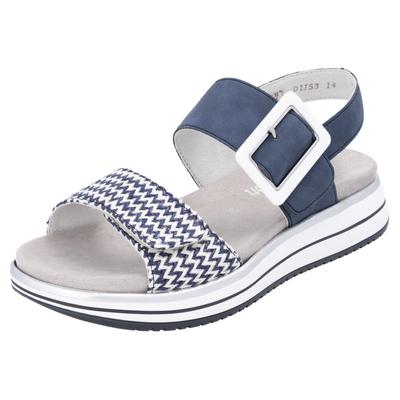 Keilsandalette REMONTE "ELLE-Collection", Damen, Gr. 38, blau (dunkelblau, weiß), Lederimitat, Textil, Schuhe, Sommerschuh, Sandale, Komfortschuh mit praktischen Klettverschlüssen