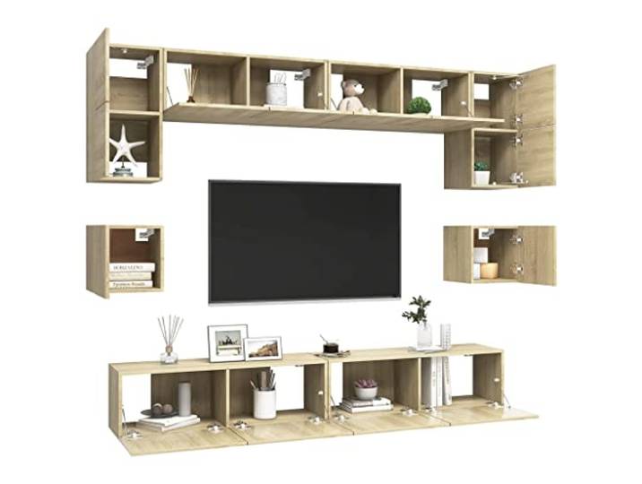 GKHPYURE TV-Möbel-Set, 8-teilig, Sonoma-Eiche, Holz, mehrschichtig Mehrere Größen von 30,5 bis 100 cm, Wandbefestigung, einfache Reinigung, HiFi-Schränke