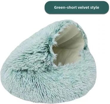 Inspired Living CozyShell Cat Cave Bed For Indoor Cats Soft Winter Nest With Plush 2 in 1 Design green 60c60cm