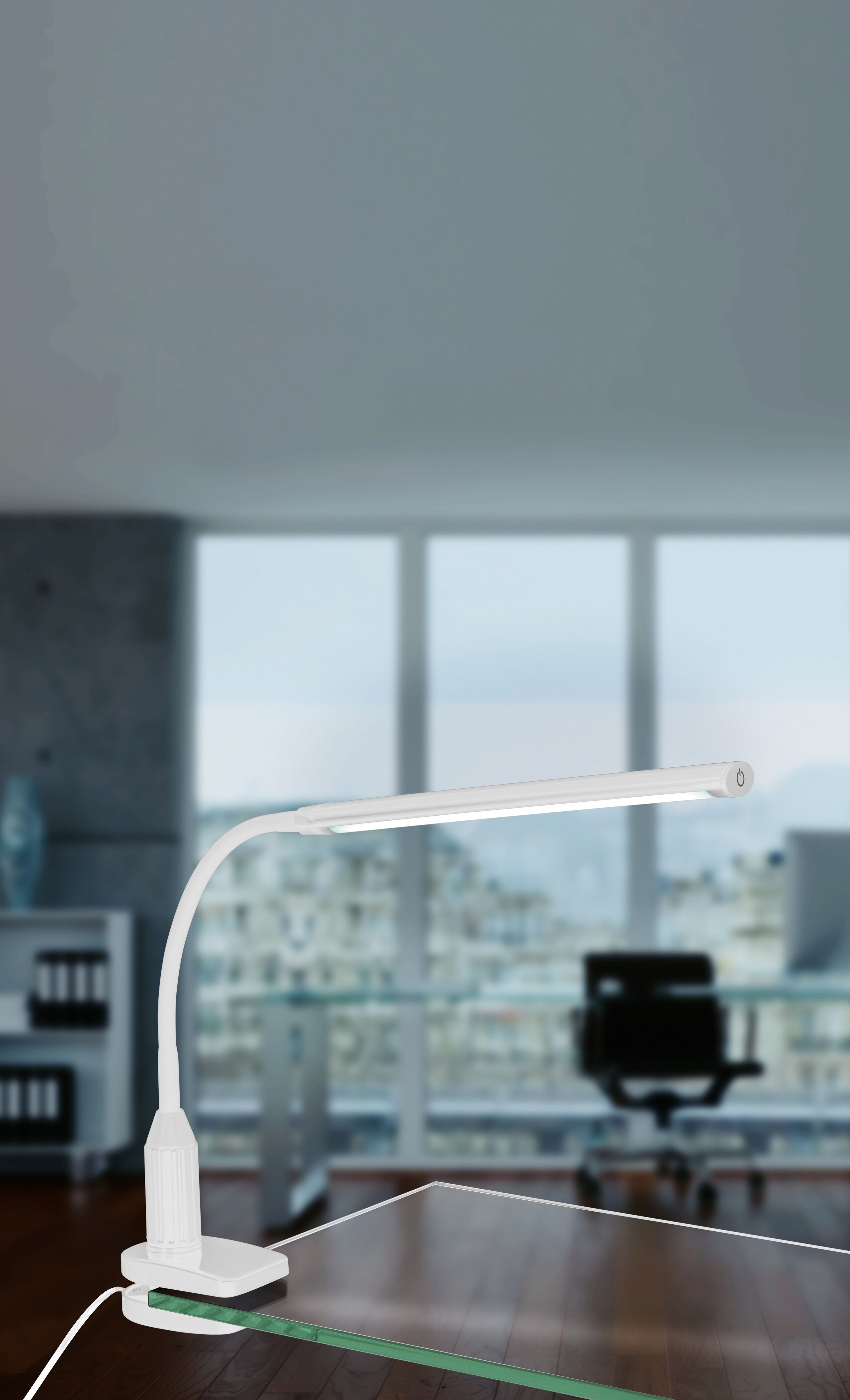 EGLO Klemmleuchte "LAROA Tischlampe, Touchsensor, 4-step dimming, Klemmlampe", weiß, 1, H: 27,5cm, Leuchten, Leselampe, Schreibtischlampe, Büro, Arbeitszimmer, 45x6,5x27,5cm, Klemmleuchte