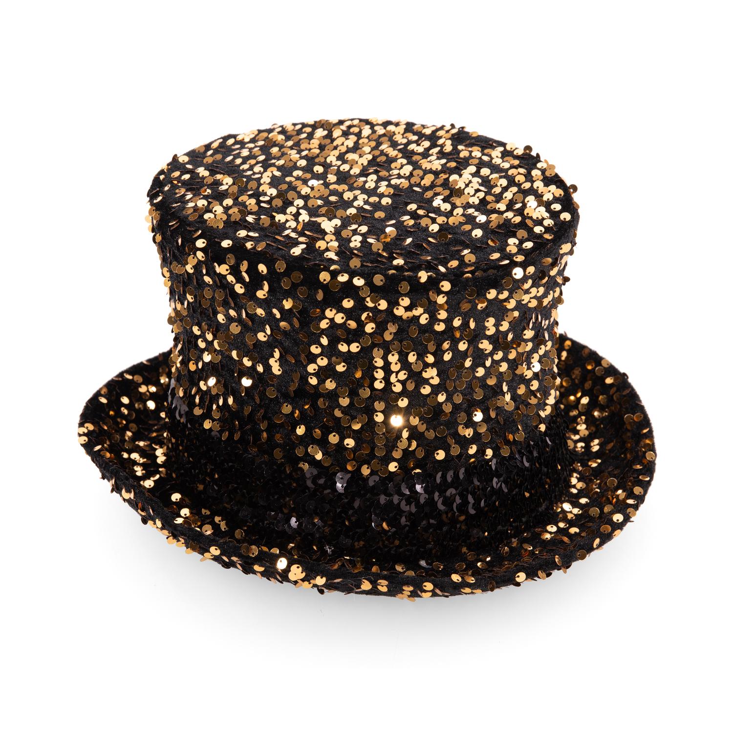 Zylinder "Pailletten", gold/schwarz