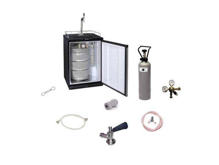 ich-zapfe Bierzapfanlage Fassbierkühlschrank Komplett-Set, 50L Bierzapfanlage mit Schanksäule, & Kompensatorhahn, Zapfkopf: KeyKeg