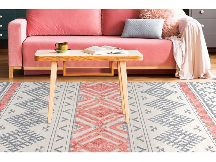 Teppich CALO-DELUXE Kibo 512 Gr. 4, grau (grau, apricot), B:160cm H:10mm L:230cm, Baumwolle, Teppiche, Teppich, Hoch-Tief-Struktur, Wohnzimmer