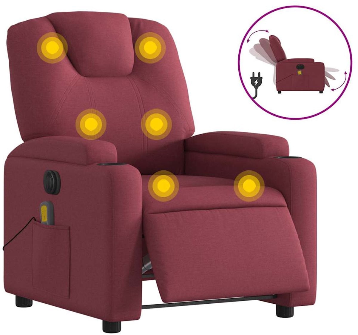 vidaXL Massagestoel - Elektrisch verstelbare relax fauteuil - Wijnrood