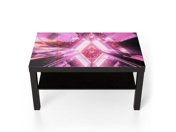 DEQORI Glastisch schwarz groß 90x50 cm Motiv Lichtspiel der Zukunft ausgefallener Beistelltisch aus Glas Hochglanz Couchtisch fürs Wohnzimmer moderner Couch Tisch mit Design