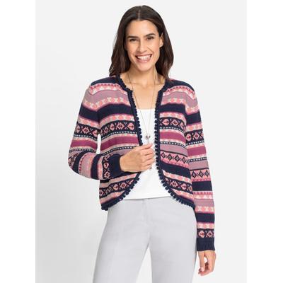 Strickjacke INSPIRATIONEN, Damen, Gr. 38, blau (marine, erika, gemustert), 50% Baumwolle, 50% Polyacryl, gemustert, mehrfarbig, Strickjacken Strickjacke