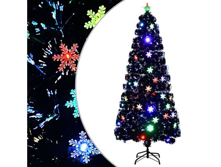 vidaXL - Kerstboom - met - LED-sneeuwvlokken - 180 - cm - glasvezel - zwart