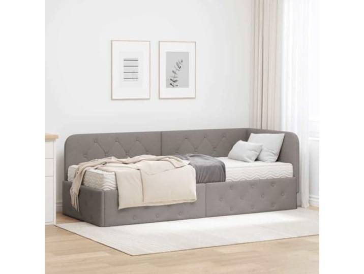 RJPLMFV Eckbettgestell, Taupe, 80 x 200 cm, Stoff Schlafsofa, umklappbar, Kopf umkehrbar, Schaumstoffmatratze inklusive, robuste Zwischenplatte, einfache Reinigung