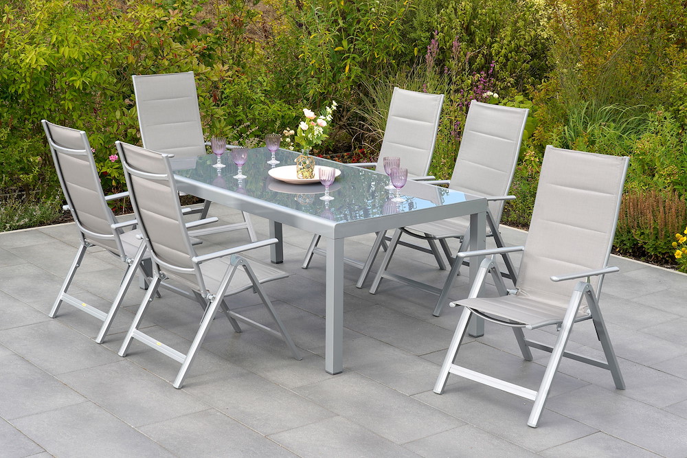MERXXHANDELS Taviano Set 7tlg 6 Sessel Tisch Halbrundprofil 190x100cm 16946408