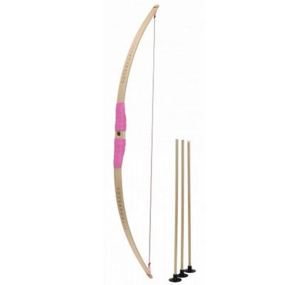 BestSaller 1275 - Kinder-Bogen mit Loch inkl. 3 Pfeilen, Buchenholz, 80cm, Holz-Bogen, Griff mit pinker Kunststoffwickelung